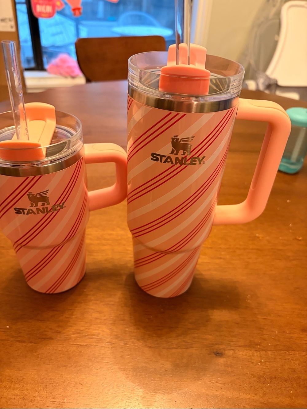 Stanley Pink and Coral Striped Travel Tumblers with Handles